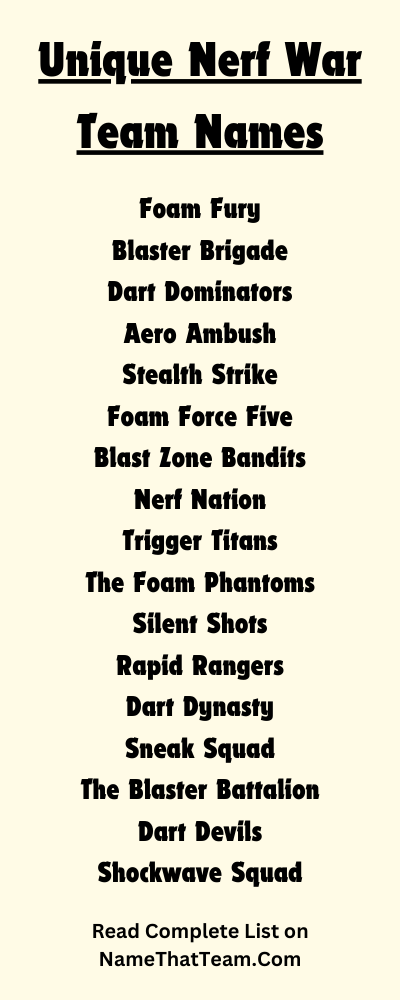 Unique Nerf War Team Names