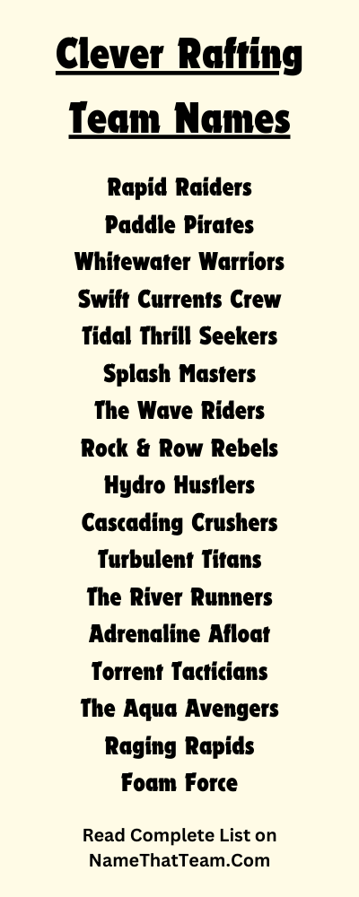 Clever Rafting Team Names