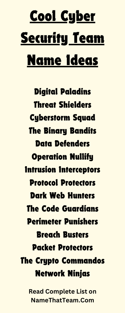 Cool Cyber Security Team Name Ideas