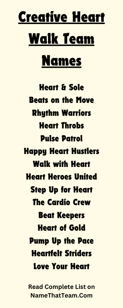 Creative Heart Walk Team Names