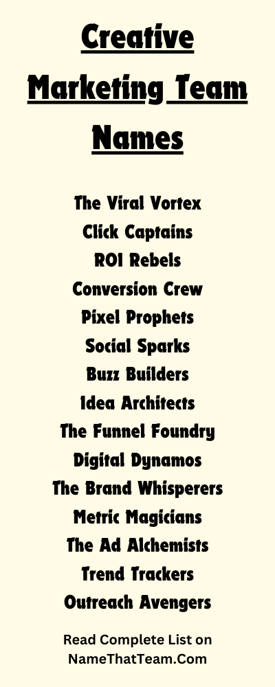 Creative Marketing Team Names