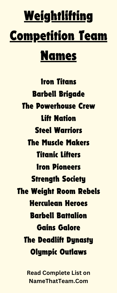 Weightlifting Competition Team Names