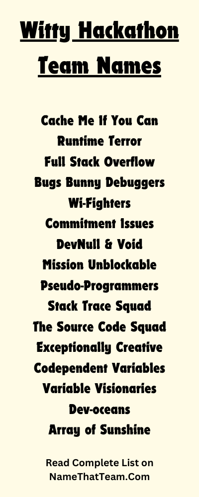 Witty Hackathon Team Names