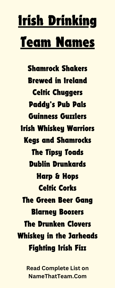 Irish Drinking Team Names