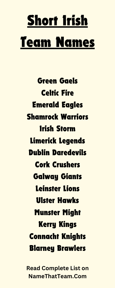 Short Irish Team Names