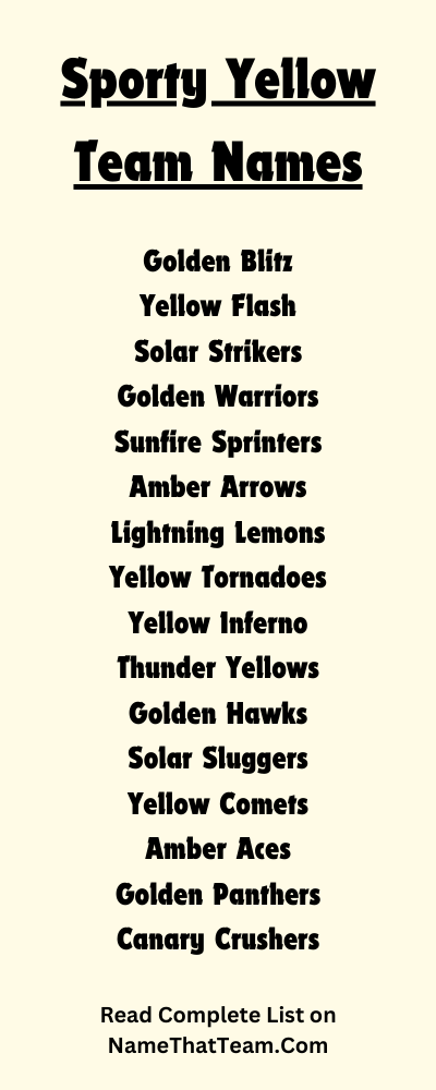 Sporty Yellow Team Names