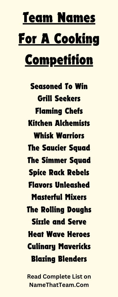 Team Names For A Cooking Competition