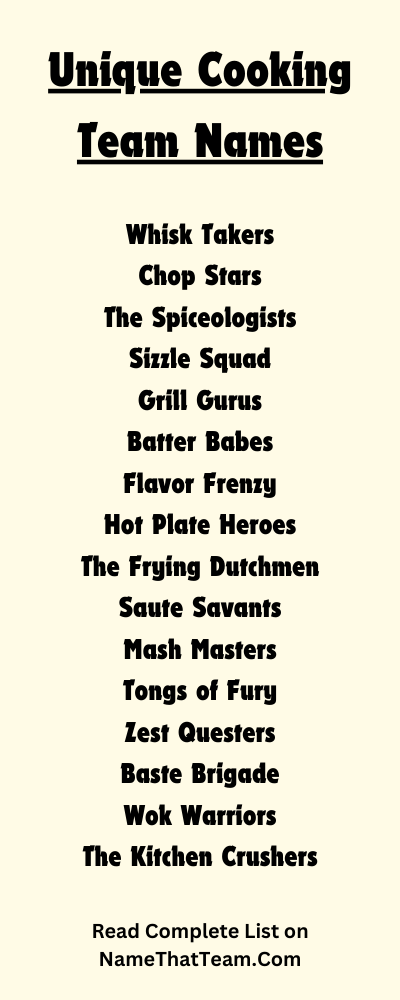 Unique Cooking Team Names